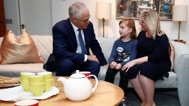 Prime Minister Malcolm Turnbull meet with Asha and mum Katie to discuss the NDIS in May.