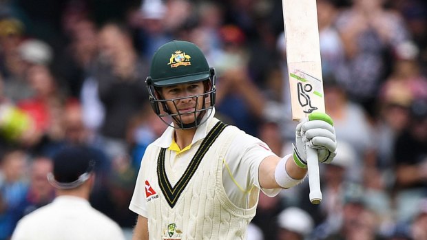 Pleasure and Paine: Recalled Australian wicketkeeper celebrates a half century in the first innings of the second Ashes Test in Adelaide.