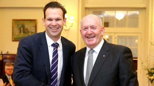 Matt Canavan at his swearing in as resources and Northern Australia Minister in 2016. He quit cabinet last week over citizenship confusion. 