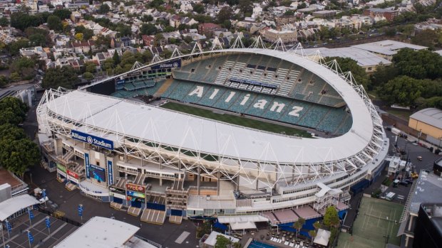 An aerial view of Allianz Stadium in Moore Park.