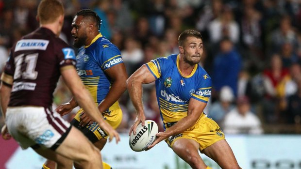 Kieran Foran gets rid of it during the Eels victory over the Sea Eagles at Brookvale.