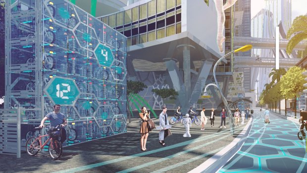 Scene from a virtual reality film on Circular Quay in 2037 as part of the Future Street Project.