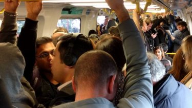 A crowded train carriage on Monday morning.