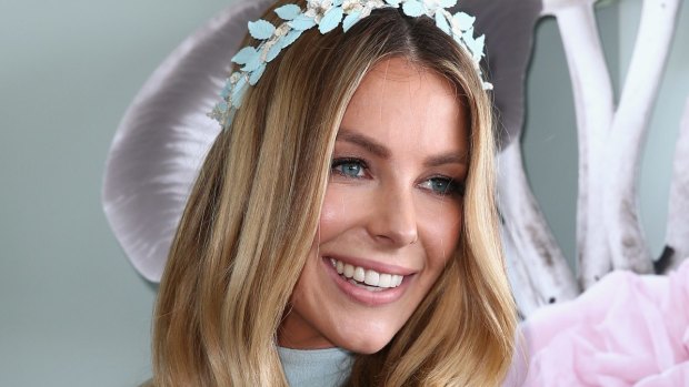 Jennifer Hawkins in the Myer Marquee at the Birdcage on Oaks Day at Flemington Racecourse.
