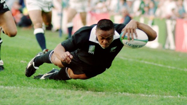Rugby superstar: All Blacks winger Jonah Lomu dominated at the 1995 World Cup tournament.