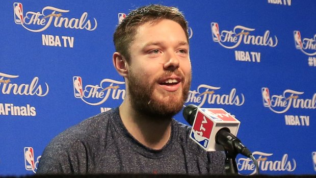 Facing the media: Matthew Dellavedova speaks after his overnight stay in hospital.