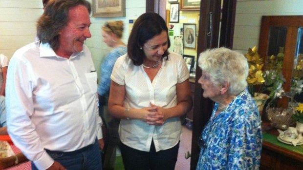Charleville's Jane Houghton, 93, talks to Opposition Leader Annastacia Palaszczuk before playing her a song on piano.