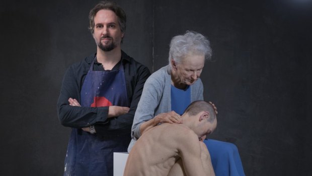 Sam Jinks in his Melbourne studio with The deposition.