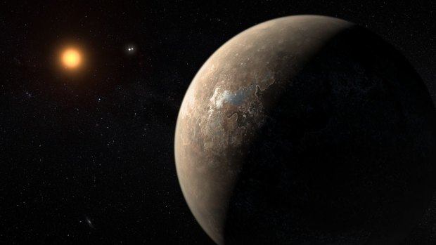 An artist's impression shows the planet Proxima b, which is 1.3 times the mass of Earth.