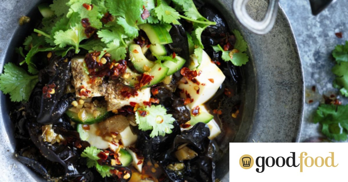 Stirfried silken tofu recipe with black vinegar and mustard greens