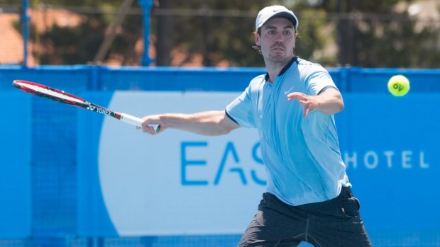 James Frawley in action against Mislav Bosnjak during day one of the Canberra Challenger qualifiers.
