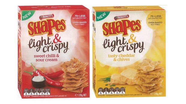Arnott's Shapes Light & Crispy products with the misleading health claim.