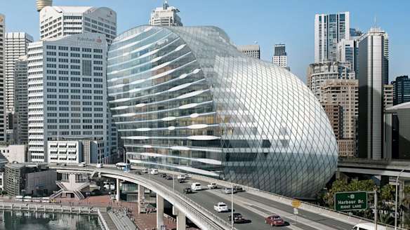 Artist's impression of the new 20-storey building that will replace the IMAX Cinema ... The Ribbon in Darling Harbour.