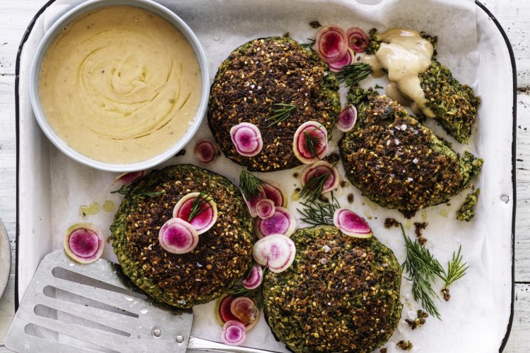 Danielle Alvarez's falafel stuffed portobello mushrooms with tahini sauce.