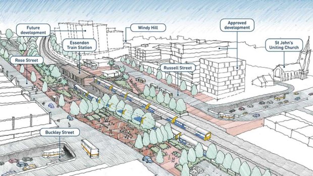 The government's plan for Essendon railway station and Buckley Street. 