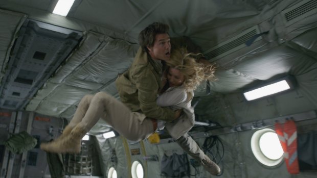 Tom Cruise and Annabelle Wallis get airborne during The Mummy.
