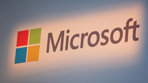 The Microsoft logo on display at a store in Berlin, Germany.