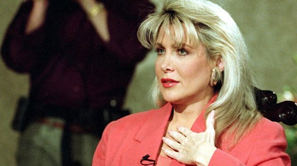 Gennifer Flowers during a 1992 interview at the height of the Clinton affair scandal.