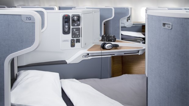The business class beds extend up to 78 inches (198 centimetres) in length.