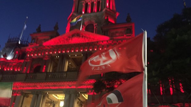 The flag of the Popular Front for the Liberation of Palestine outside Sydney's Town Hall.