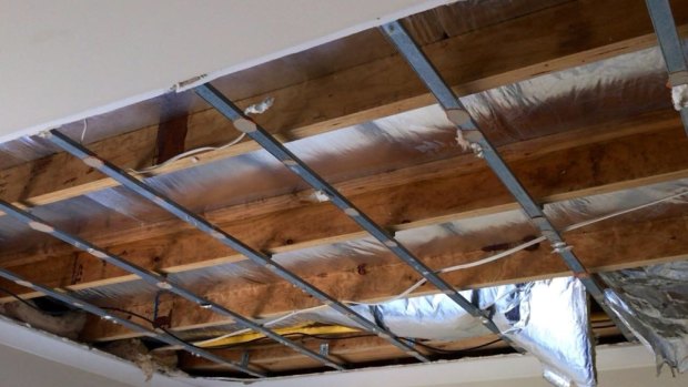 A collapsed ceiling in a new townhouse in Kingsbur.y