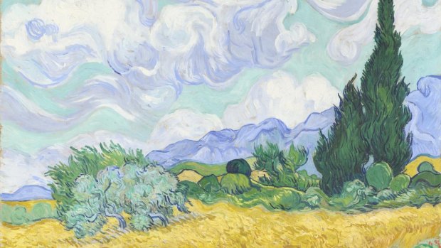 A wheat field, with cypresses early September 1889 (detail).
