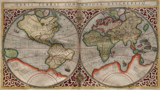 Planisphere made by Rumold Mercator in 1587. Rumold was the son of Gerardus Mercator, who invented the Mercator projection.