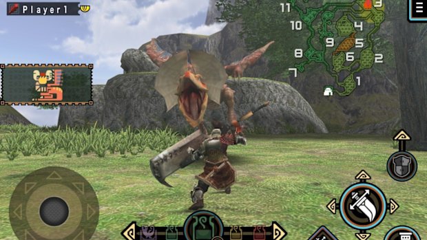 Battle huge lizards and weirdo touch controls in <i>Monster Hunter Freedom Unite for iOS</i>.