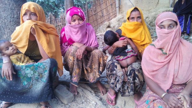 Four Rohingya women at a refugee camp near Cox's Bazar, Bangladesh.