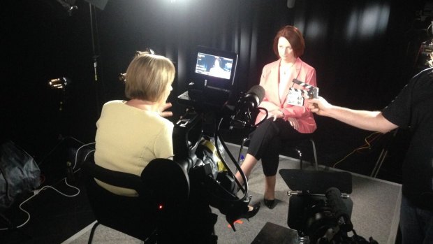 Ferguson with Julia Gillard during the making of <i>The Killing Season</i>.