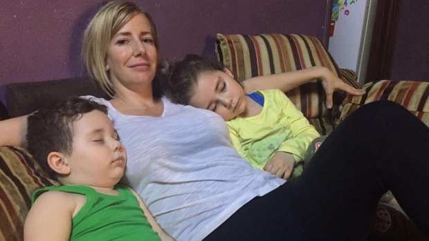 Sally Faulkner with her two children Lahala, 6, and Noah, 4, in Beirut after the child recovery operation.