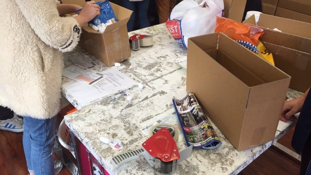 A packing table in the store.