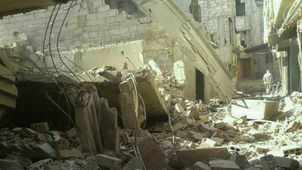 Damage from airstrikes hit in Eastern Ghouta, near Damascus, Syria in November.