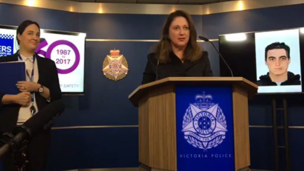 Detective Senior Constable Laura Colley (left) and Crime Stoppers Victoria general manager Cathy Rhodes, speaking to media on Wednesday.