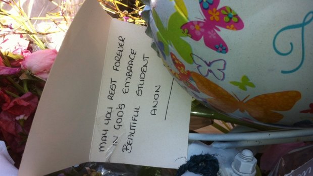 A note left on the ghost bike left as a memorial to Rebekka Meyer.