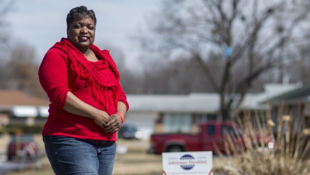 Adrienne Hawkins, a Ferguson City Council candidate. The ballot has an unprecedented number of African-American candidates following the upheaval caused by the shooting of Michael Brown.