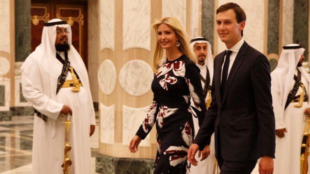 The president's daughter, Ivanka Trump, and her husband, senior White House adviser Jared Kushner, arrive at the Royal Court Palace in Riyadh.