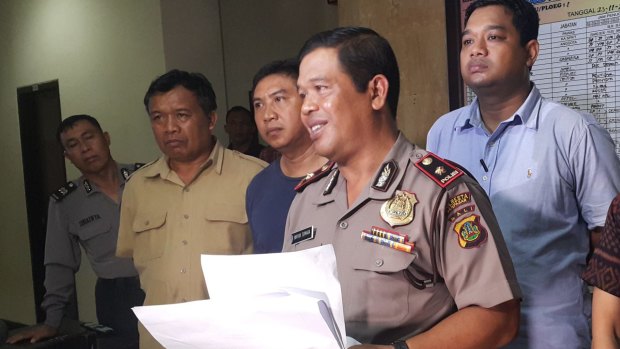 Kuta Police Chief Wayan Sumara speaks at Kuta Police Station last week.