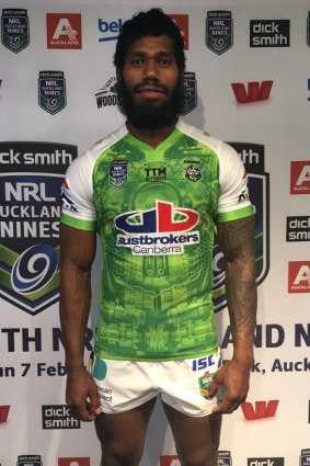 New deal: Raiders winger Sisa Waqa in the club's jersey for the Auckland Nines.