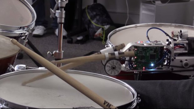 Jason Barnes' robot prosthesis allows him to drum faster than an able-bodied drummer.