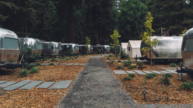 AirStreams inside the AutoCamp complex.