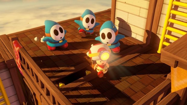 The usually ho-hum shy guy becomes terrifying and quick in <i>Captain Toad</i>, and is often used to guard treasure and secrets. 