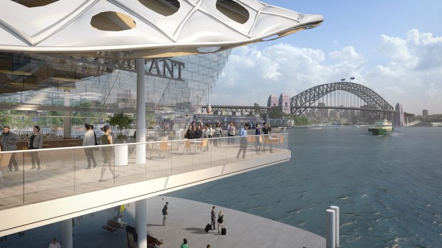 Early concept designs show a potential two-storey wharf over the harbour's waterline, which the government says is an affordable way to improve Circular Quay. 