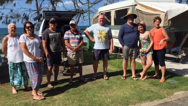 Terry McCarthy (second right) and fellow campers from Wamuran to Brisbane to Woombye at the Mooloolaba Beach Holiday Park.