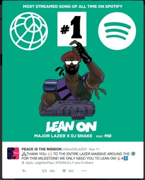 <i>Lean On</i> is number one.