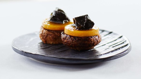 Whole wheat croissant and braised pumpkin.