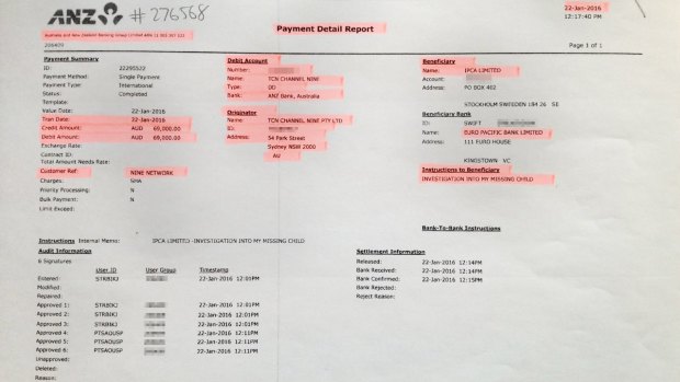 Bank records relating to the <i>60 Minutes</i> payment. 