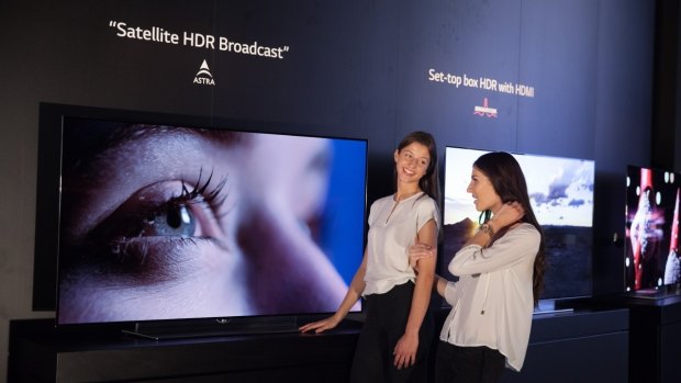 LG TVs are displayed at IFA 2015.
