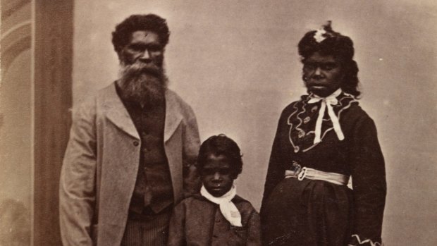William and Annie Barak with their son, David, at Coranderrk Aboriginal Station, c. 1875. 