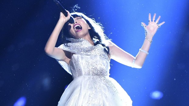 Dami Im performs <i>Sound of Silence</i> during the Eurovision Song Contest final.